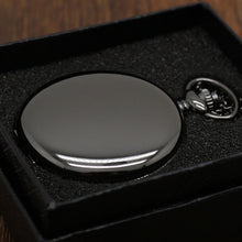 Load image into Gallery viewer, Retro Black Fashion Silver Smooth Steampunk Quartz Pocket Watch Stainless Steel Pendant 30CM Chain Gift Box for Men Women friend
