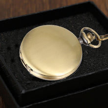 Load image into Gallery viewer, Retro Black Fashion Silver Smooth Steampunk Quartz Pocket Watch Stainless Steel Pendant 30CM Chain Gift Box for Men Women friend

