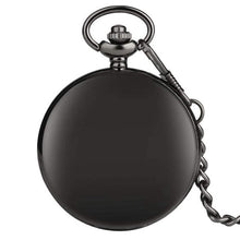 Load image into Gallery viewer, Retro Black Fashion Silver Smooth Steampunk Quartz Pocket Watch Stainless Steel Pendant 30CM Chain Gift Box for Men Women friend
