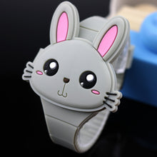 Load image into Gallery viewer, Lovely Rabbit Cartoon Children Watches Flip Cover Rubber Electronic Kids Watch for Boy Student Girls Clock Reloj Infantil Saati
