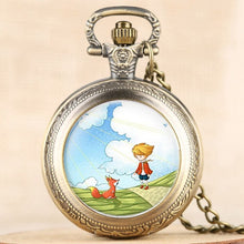 Load image into Gallery viewer, Hot Selling Classic The Little Prince Movie Planet Blue Bronze Vintage Quartz Pocket FOB Watch Popular Gifts for Boys Girls Kids
